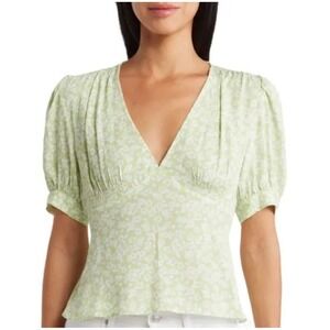 Sophie Rue floral tie back peplum top blouse in green floral M